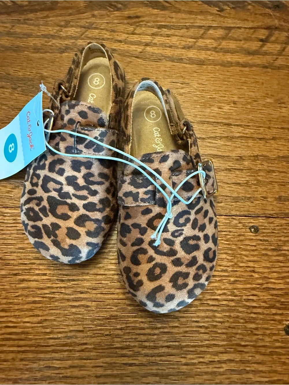 Cat & Jack Leopard Moccasins - Brown & Black sz 8 toddler adjustable straps